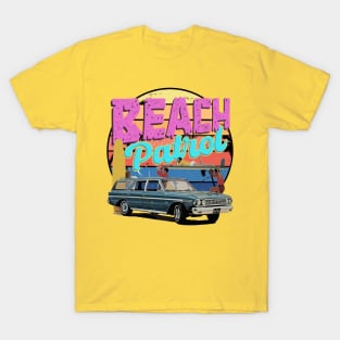 Beach Patrol - Vintage car, surfing, retro sunset T-Shirt